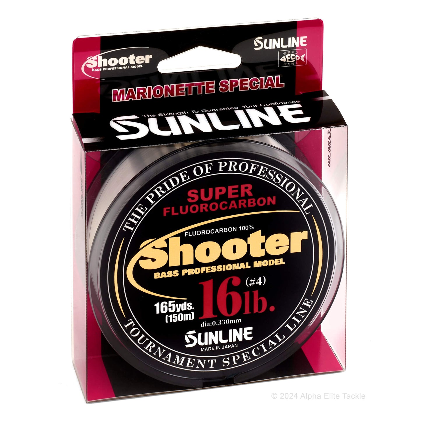 16 lb sunline shooter super fluorocarbon fishing line package on white background
