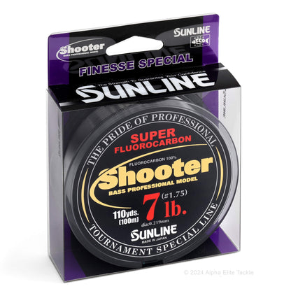 7 lb sunline shooter super fluorocarbon fishing line package on white background