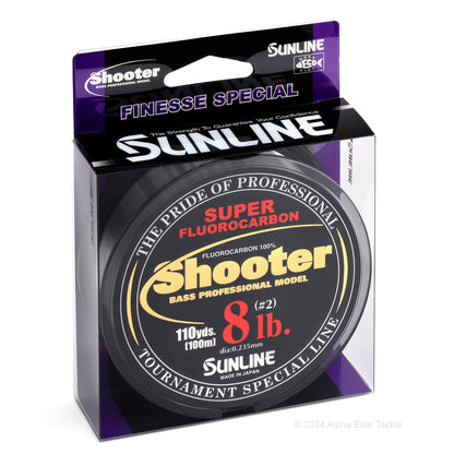 8 lb sunline shooter super fluorocarbon fishing line package on white background